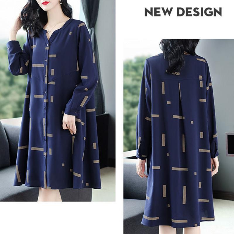 Temperament Loose Shirt Dress Was Thin Covering Belly Skirt Large Size Women's A-line Mid-length Dress Fabric Soft and Sweat-absorbent