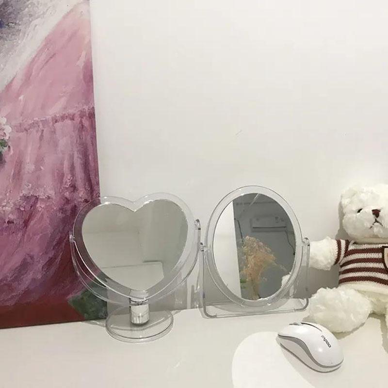 Lovely Heart-shaped Simple Transparent Love Makeup Mirror Double-sided Mirror Magnification HD Desktop Home Rotatable Mirror