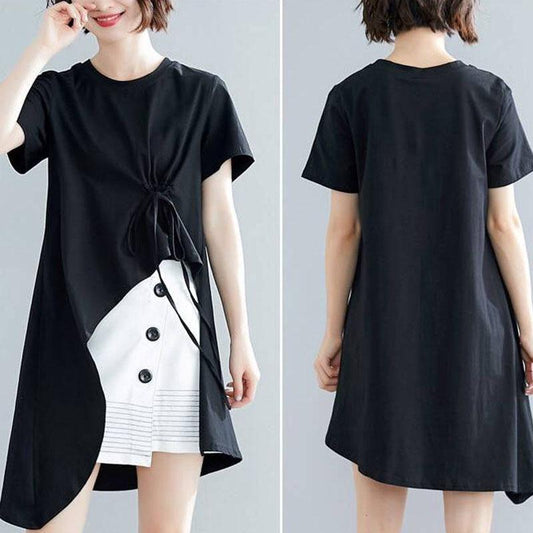 Fashion Cotton T-shirt Set Women Summer Irregular T-shirt Skirt Two-piece Plus Size Skirt Suits