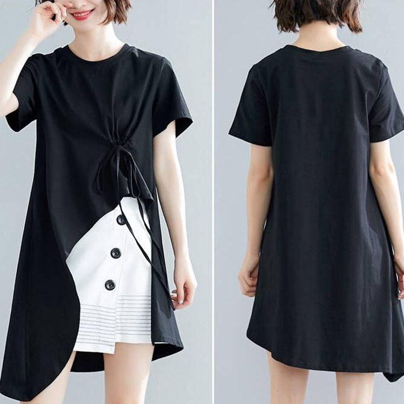 Fashion Cotton T-shirt Set Women Summer Irregular T-shirt Skirt Two-piece Plus Size Skirt Suits