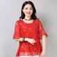Chiffon Shirt Short -sleeved Large Size Women's Shirt Floral Loose T-shirt Round Neck Shirt