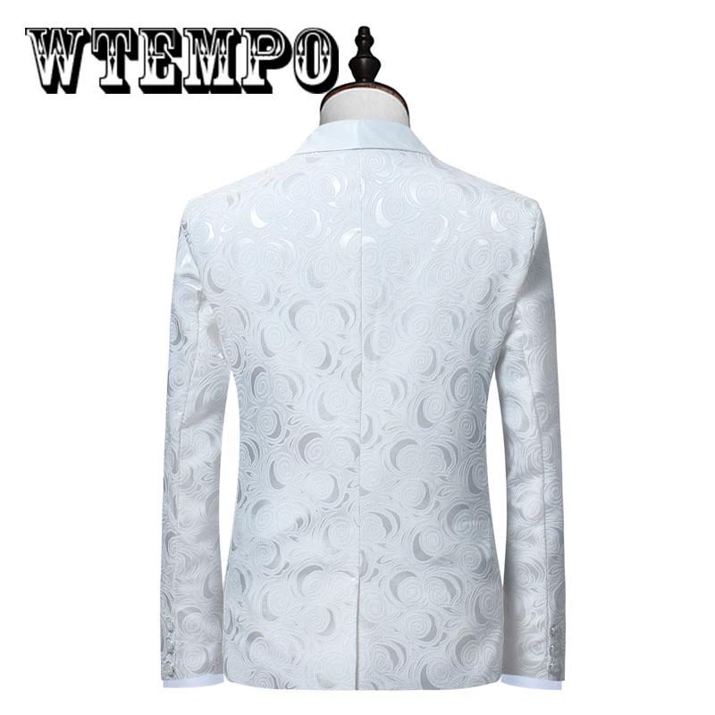 Single Button Casual Men's White Blazer Long Sleeves Printing Banquet Suits Blazer