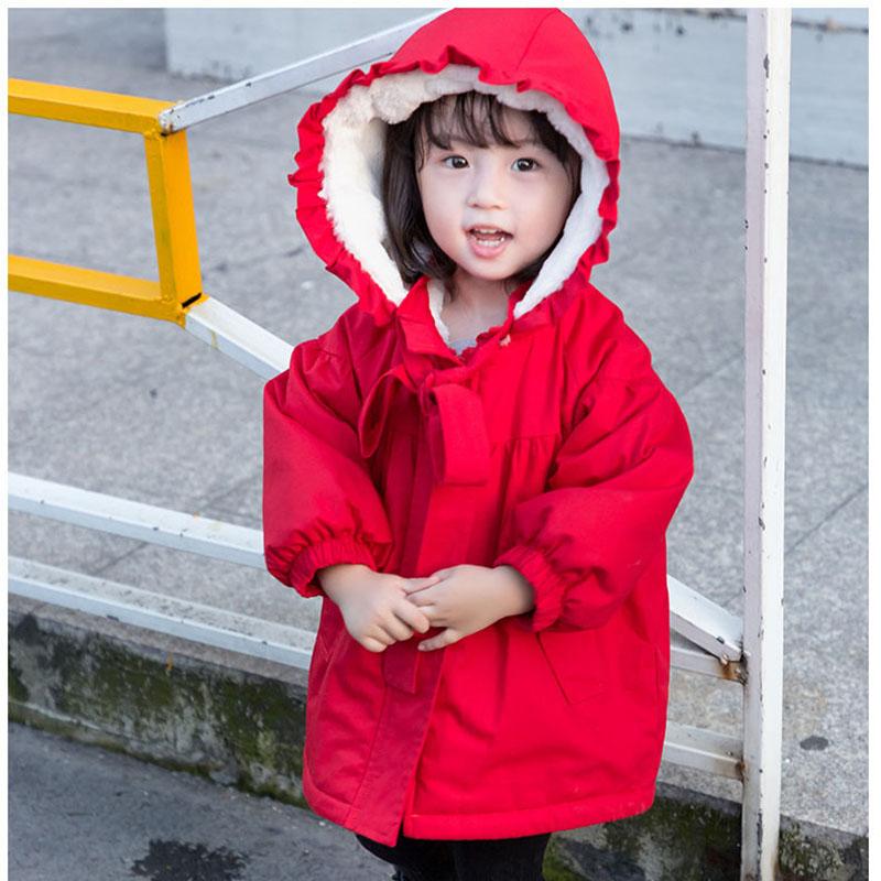 Korean Style Plus Velvet Padded Girls' Cotton Coat Winter Little Red Riding Hood Cotton Jacket