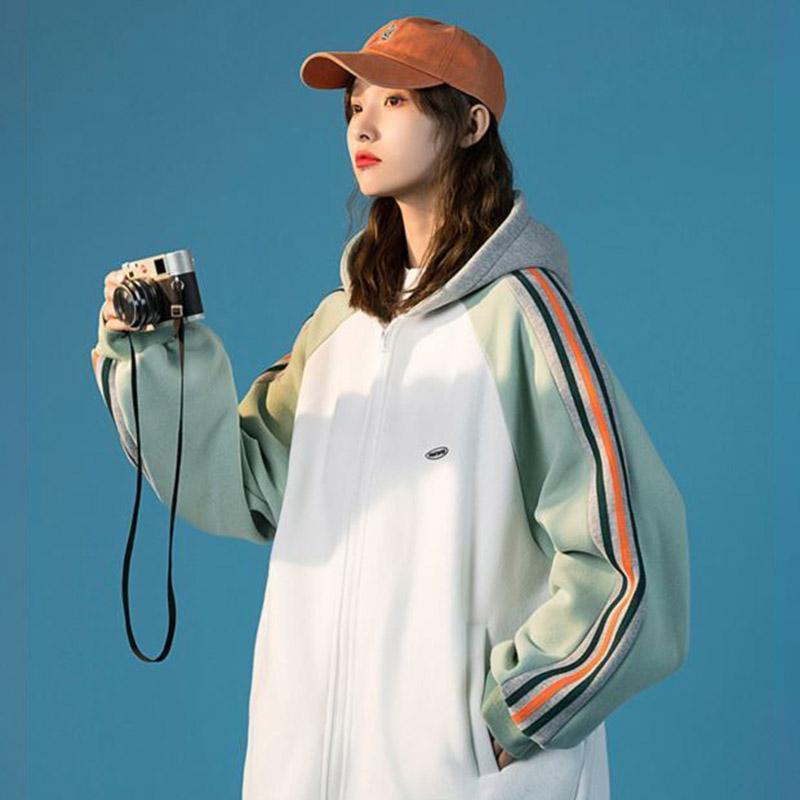 Spring and Autumn Loose All-match Sports Cardigan Hooded Baseball Uniform Sweater Women Jacket