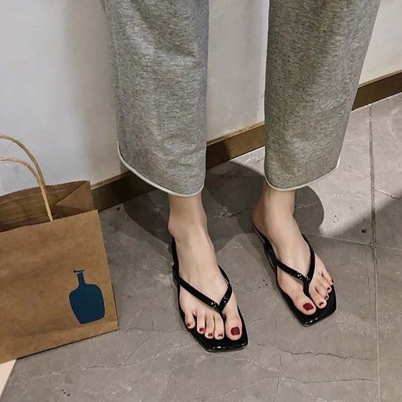 Multicolor Early Summer South Korea's Dadongmen Square Head Pinch Feet To Wear Flat Flip-flops Outside for Vacation