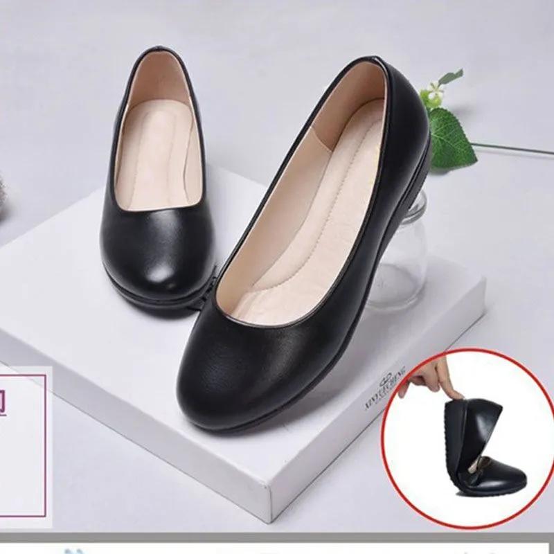Women's Flat Shoes Leather Shoes Work Shoes Work Professional Flight Attendant Flat Shoes Comfortable Nurse Shoes Soft Bottom Mother Shoes