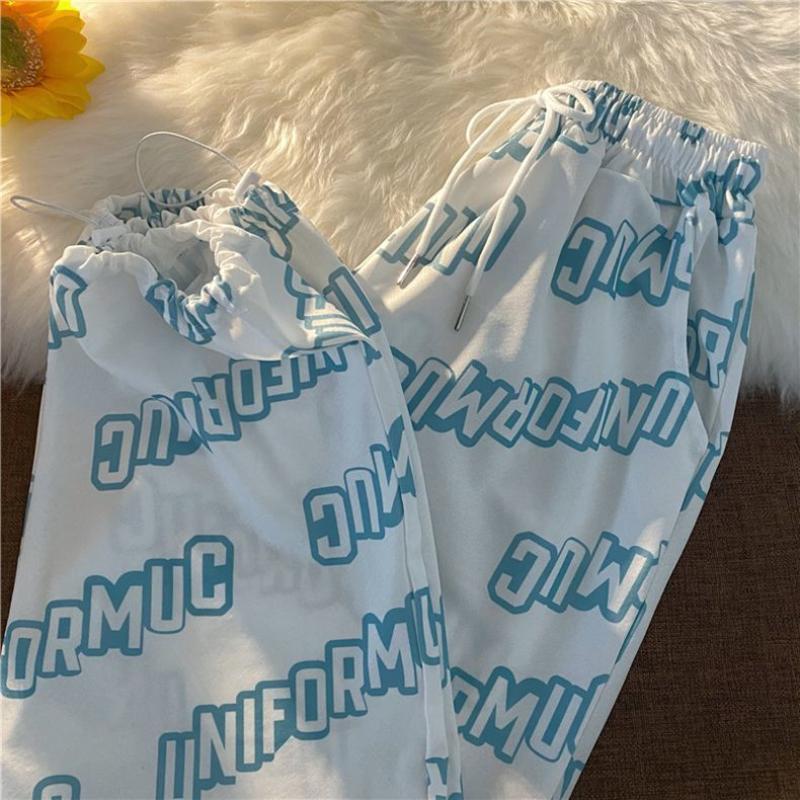 European and American High Street Fashion Brand Letters Full Print Trousers Pants Female Summer Cool Girl Personality Hip Hop High Waist