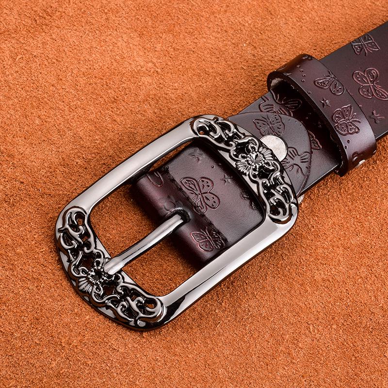 Belt New Retro Cowhide Leather Belt Women Fashion Embossing Pin Buckle Casual Jeans Wide