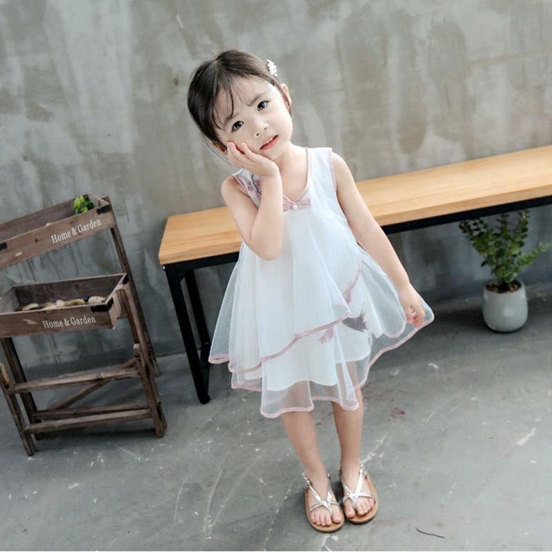 Girls Dress Temperament Cheongsam Mesh Princess Skirt Chinese Style Baby Vest Skirt Sleeveless Round Neck A-line Skirt