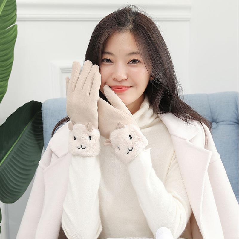 Female Winter Self-heating Warm Gloves Plus Velvet Thick Cotton Korean Style Cute Cycling Driving Touch Screen Cold Proof Mittens Thermal Gloves