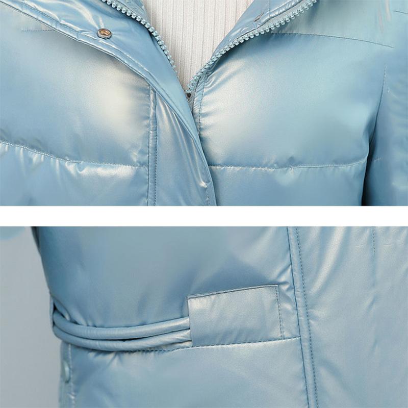 Women's Winter Korean Loose Quilted Coat Warm Stand-collar Down Jacket Women's Glossy Mid-length Down Jacket