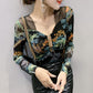 Sexy Mesh Bottoming Shirt Drill Design Sense Long Sleeve Women's Top V-Neck Slim Fit Plus Size Women's Clothing