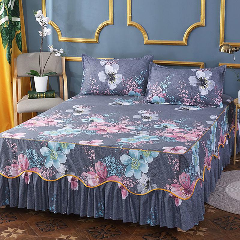 Non-slip Bedspread Bed Skirt Three-piece Printed Bed Skirt Pillowcase Simmons Protective Cover Home Bedding Light Luxury Style