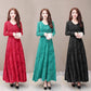 Fashion Women Prairie Chic Floral Print Dress Long Sleeve Standing Collar A-line Dress