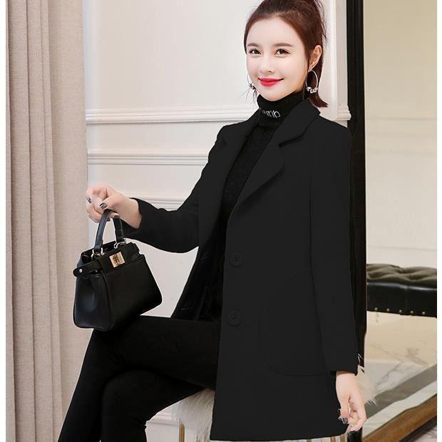 Women Coat Ladies Casual Wool & Blend Solid Color Turn-down Collar Warm Top Mujer Streetwear Outwear