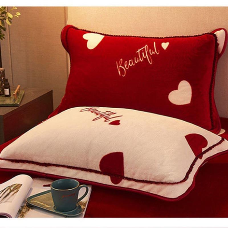 Warm Coral Velvet Bed Three-piece Bed Cover All-inclusive Printing Protective Cover Home Double Bed Set