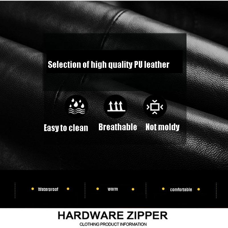 Women Winter Coat Loose Warm Faux Fur Collar Flocking Leather Jacket Windproof  Short Black PU Leather Jacket