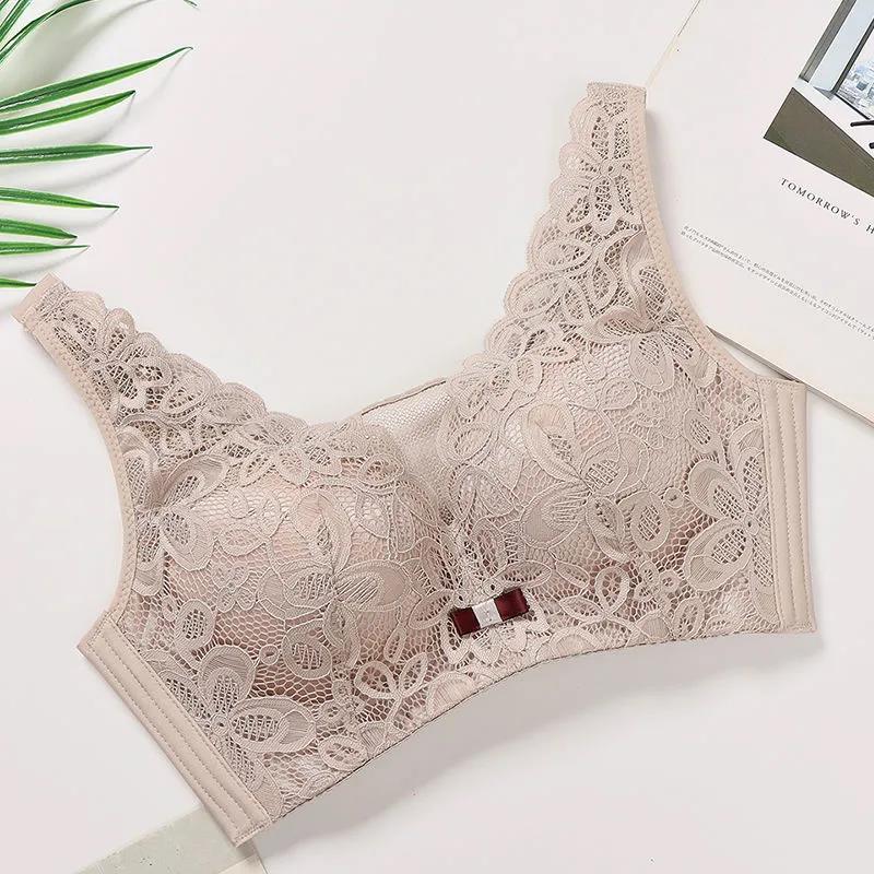 Women Lace Mid-mould Cup Gathering No Steel Ring No Restraint Beautiful Back Design Underwear Anti-sagging Upper Support Side Adjustable Bra