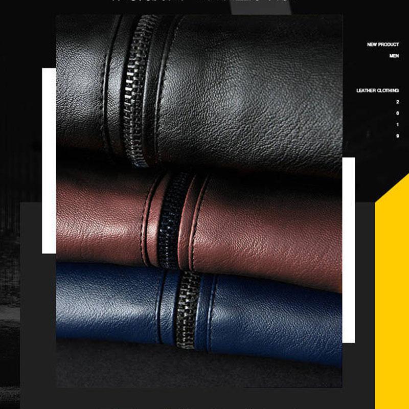 Winter Leather Men's Stand-up Collar Men's Jacket Winter Clothing Simulation Leather Jacket Men's Korean Style Trend Loose Plus Velvet Thickening