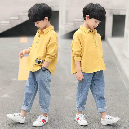 Children's Clothing Boys Spring and Autumn Suits Children's Casual Sports Cool Long Sleeve Shirts and Jeans Two-piece Sets