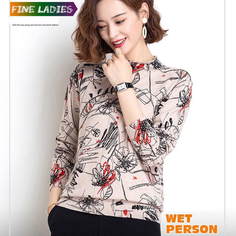Turtleneck Sweater Ladies Winter Thick Warm Woolen Sweater Retro Printing Knitted Bottoming Sweater Pullover Jumper Outwear