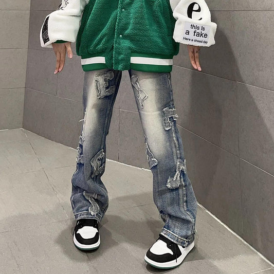 American Street Straight Jeans Female Autumn and Winter Models Hip Hop Letter High Waist Loose Slim Harsh Trousers Tide