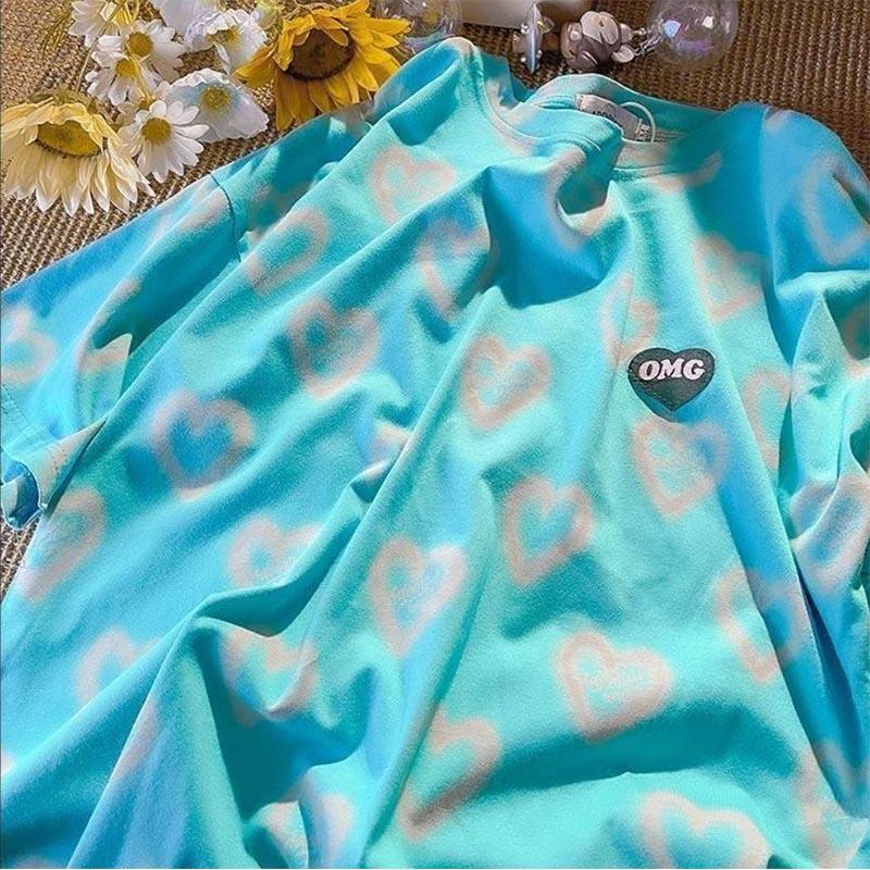 Contrast Color Loose Short-sleeved T-shirt Female Student Tide Brand Harajuku Style Half-sleeve Top
