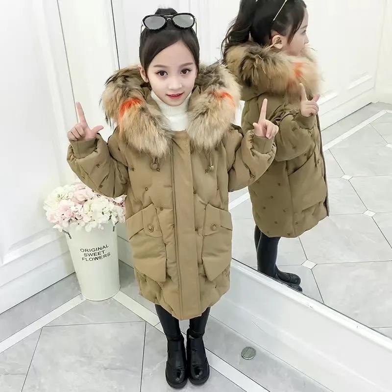 Children's Warm Autumn Winter Long Sleeve Outerwear Down Coats Hooded Kids Girls Parkas