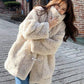 Winter Lamb Velvet Fur Coat Female Stand-up Collar Mid-length Lazy Style Horn Button Imitation Rex Rabbit Fur Coat
