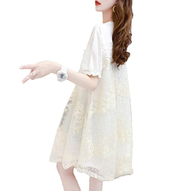 S-XXXL Lace Women's Summer Dress Short Sleeve Round Neck Daily Wear Office Dating Party