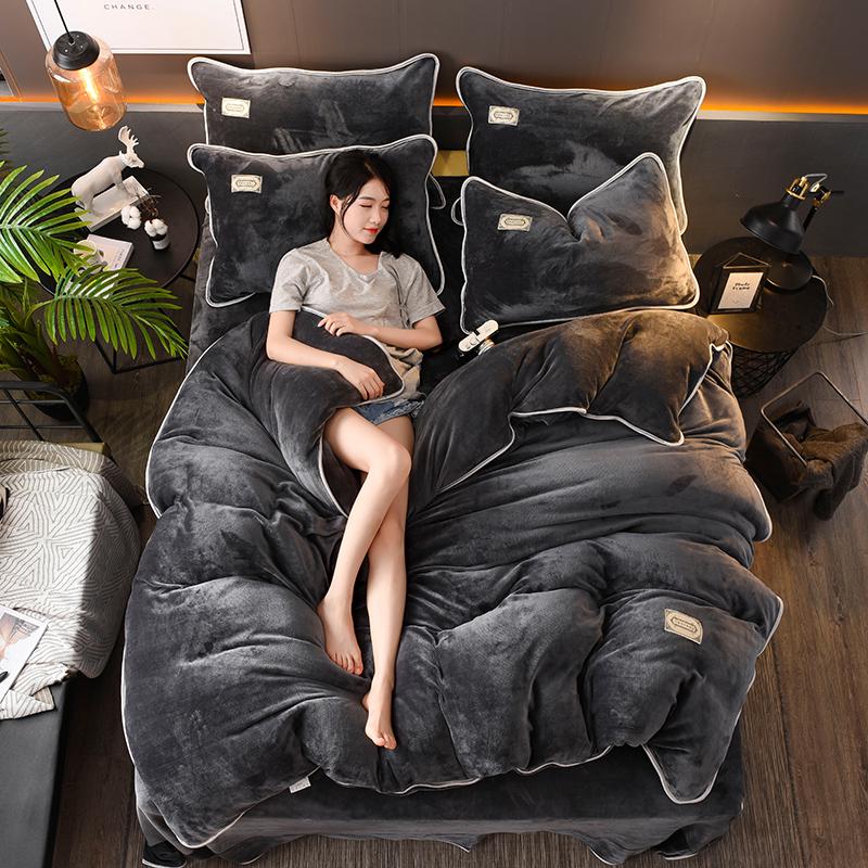 4pcs  Winter Home Textile Bedding Set  Duvet Cover Fleece Flat Sheet Solid Bed Linens