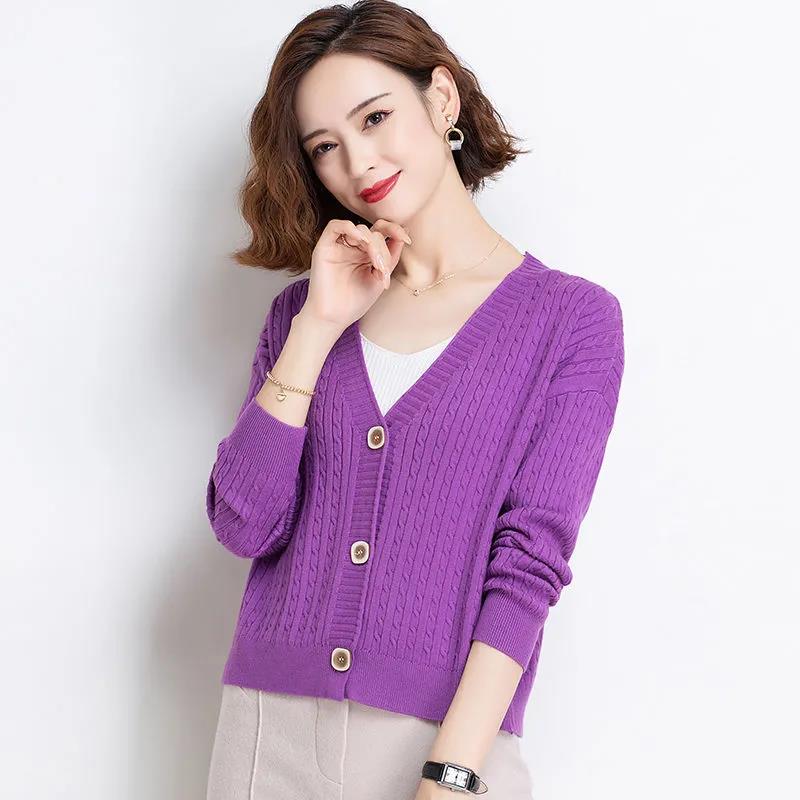 Early Autumn Retro Twist V-neck Short Top All-match Sweater Cardigan 2021 Korean Style Knitted Jacket Women