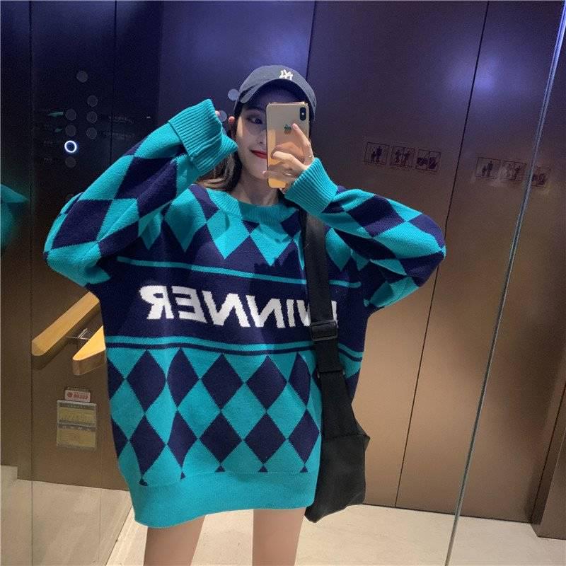 Pofulove Lazy Wind Sweater Women Loose Winter Mid-length Wild Thick European and American Pullover