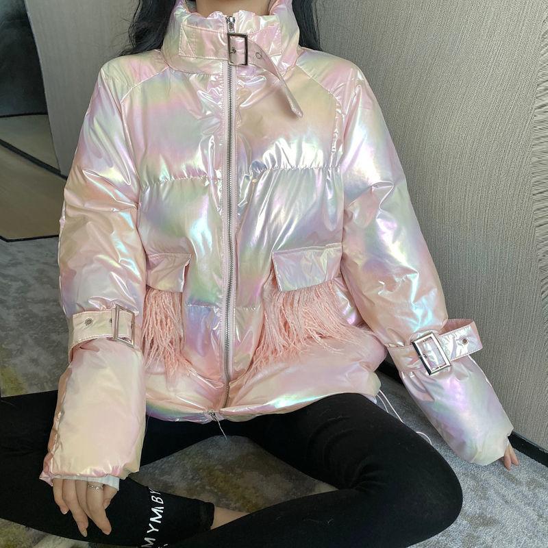 Winter Bright Down Down Padded Jacket Women's Short Loose Cotton-padded Coat Jacket Bread Coat Winter Warmth Thick Coat Disposable