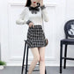 Autumn and Winter Knit Sweater Suit Women Lace Stitching V-neck Sweater Top and Short Plaid Wool Skirt Two-piece Female Elegant Outfits