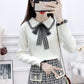 Autumn and Winter Sweet Sweater Suit Women's Bowknot Lapel Sweater Top and High Waist Short Plaid Woolen Skirt Two-piece Suit