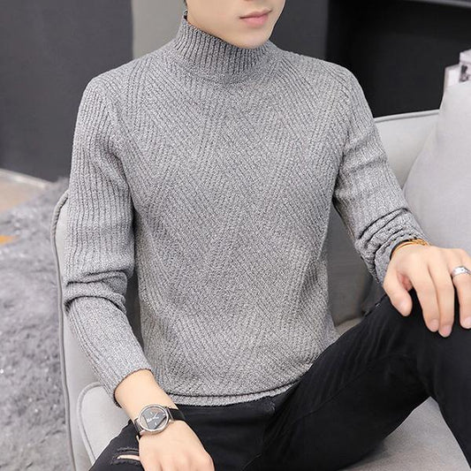 Autumn and Winter Diamond Plaid Men's Sweater Solid Color Low-neck Warm Top All-match Knitted Jacket