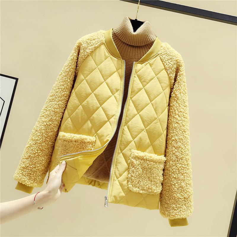Cotton Jacket Women's Short Korean Version of Loose Lamb-like Wool Stitching Cotton-padded Jacket Small Quilted Jacket Winter Jacket