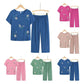 Women Clothes Summer Cotton and Linen Homewear Set Short Sleeve Floral Print T-shirt Pants Loose Two Pieces Set Outfit for Middle-aged Large Size