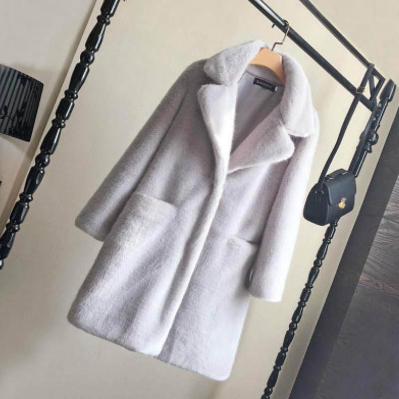 WTEMPO Winter Faux Fur Mink Fur Coat Women's Mid-length Plush Fleece Coat Warm Thicken Coat