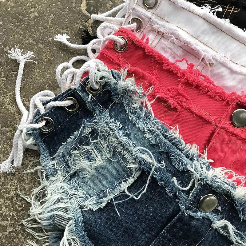 WTEMPO Sexy Strappy Summer Women's Tight Jeans Shorts Nightclub Low Waist  Beach Denim Shorts