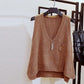 Spring and Autumn Short Loose Waistcoat College Style Knit Solid Color Waistcoat Pocket Sleeveless Sweater Women