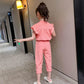 Girls' Solid Color Splicing Button Suit Summer Cool Breathable Suit Children's Casual Sleeveless Two-piece Set