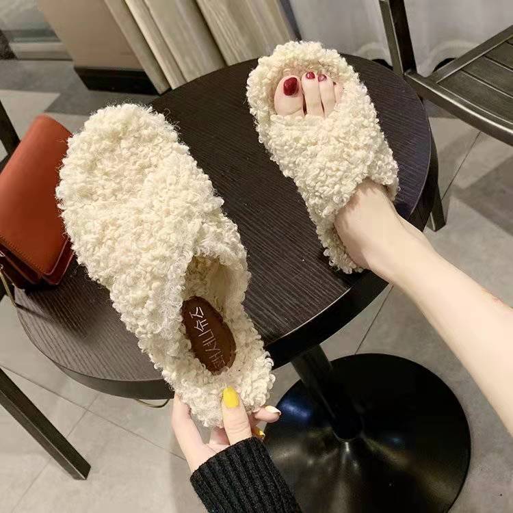 Autumn and Winter Plush Slippers Ladies Fashion All-match Flat Shoes Trend Casual
