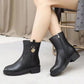 Cotton Shoes Women Winter Mid-tube Flat Bottom Martin Boots Warm and Comfortable Plus Cashmere Casual Leather Shoes