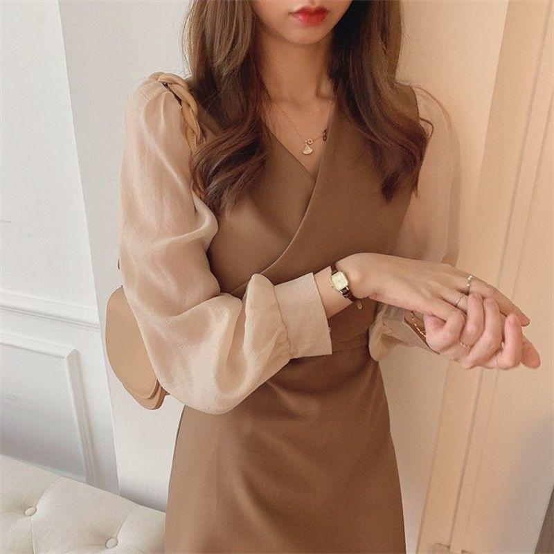 Chiffon Dress Women's Summer Dress long Sleeve Knee-length Daily Wear Office Dating Party