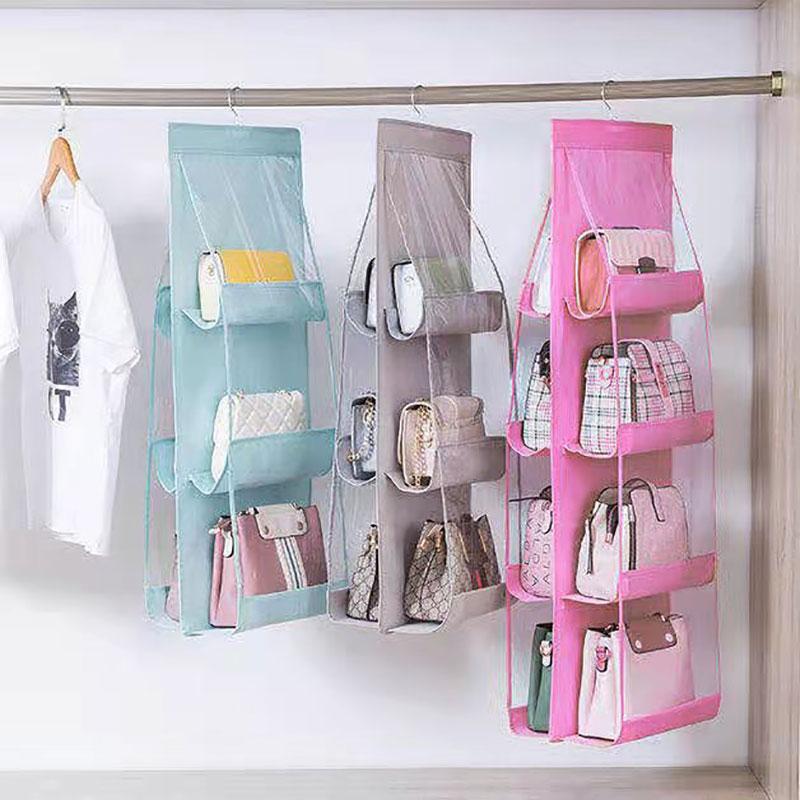 6 Pockets Bag Storage Bag Cloth Bag Thickening Purse Storage Dust Bag Hanging Wall Shelf Household Bag Finishing Collapsible Wardrobe Storage Handbag