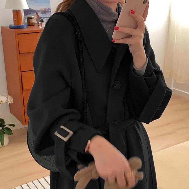 Hepburn Wind Woolen Coat Women's Mid-length Korean Double-sided Woolen Coat Plus Cotton Thick Autumn and Winter Woolen Coat
