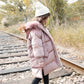 Girls' Windproof and Warm Quilted Jacket Plus Velvet Mid-length Thick Winter Clothes