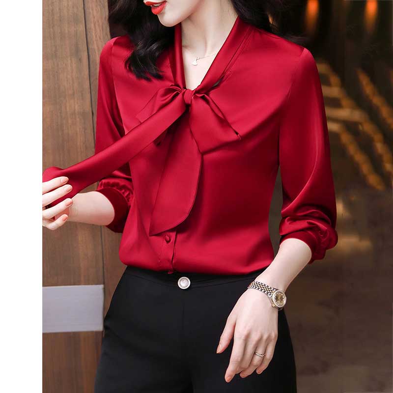 Bow Knot Streamer Bottoming Shirt Top Women's Spring and Summer Fashion Professional Temperament Blouses